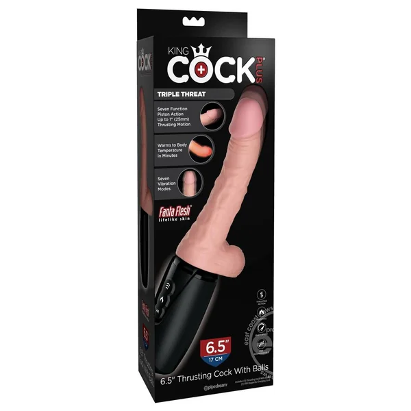 King Cock Plus Thrusting Cock with Balls 6.5in - Vanilla