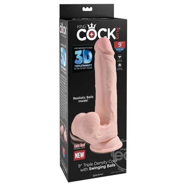 King Cock Triple Density Cock with Swinging Balls 9in - Vanilla