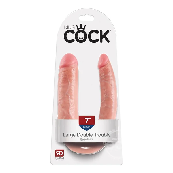 King Cock U-Shaped Large Double Trouble Dildo - Vanilla