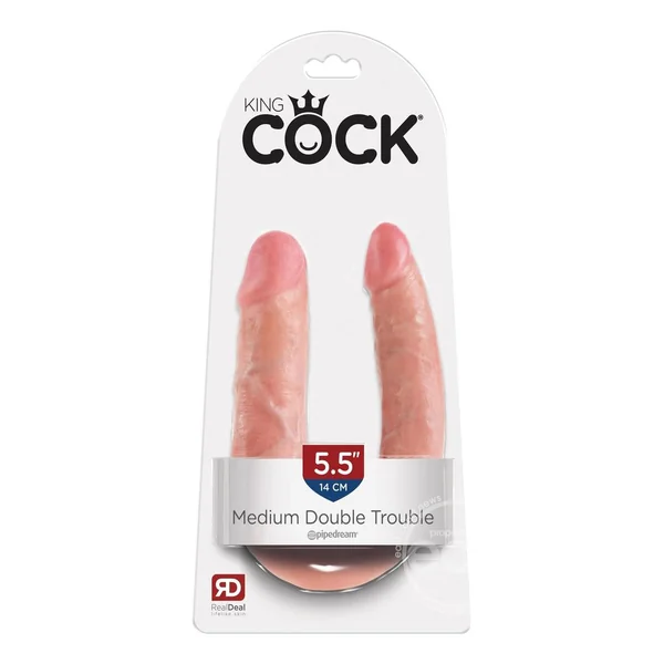 King Cock U-Shaped Medium Double Trouble Dildo - Vanilla
