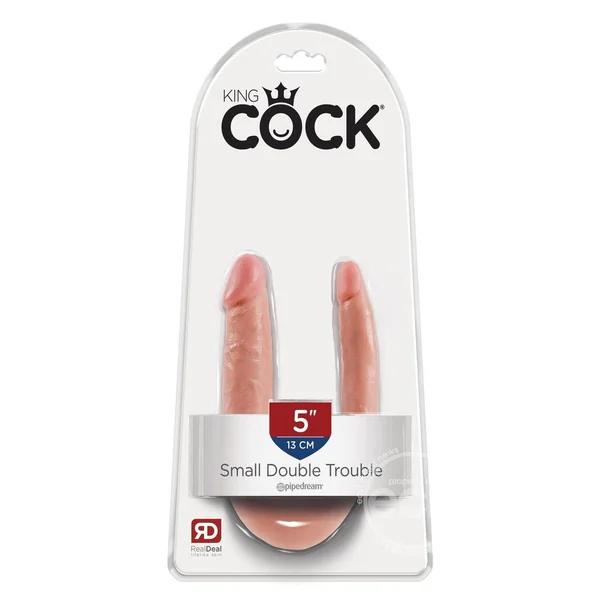 King Cock U-Shaped Small Double Trouble Dildo - Vanilla