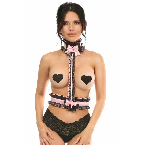 Kitten Collection Lt Pink/Black Lace Single Strap Body Harness