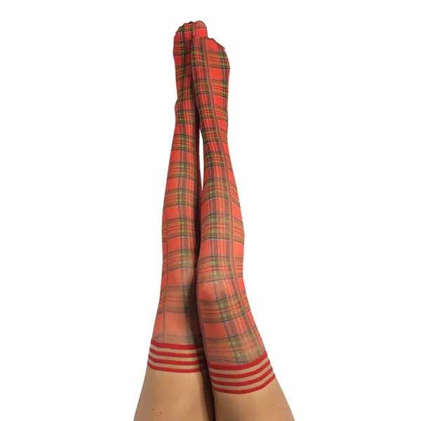 Kixies Grace Plaid Stay Up Thigh High Stockings