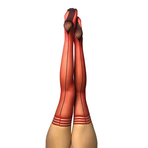 Kix'ies Monica Sheer Cuban Heel W/back Seam Thigh Highs Red A