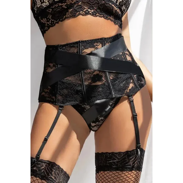 Lace and Ribbon 2-Piece Garter and Panty Set