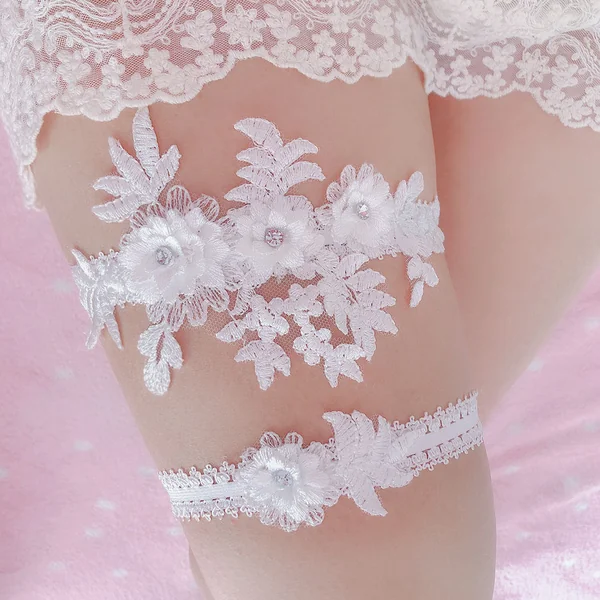 Lace Embroidery Wedding Garter Set, Bridal Toss