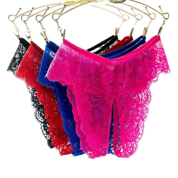 Lace Open Crotch Thong Lingerie Erotic Underwear Womens Plus Size Thongs Sexy Lace Ruffles See Through Panties Large Size XL-4XL