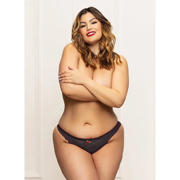 Lace Panty w/Heart Cut Out Back & Pearl Chain Detail - Black 1X/2X