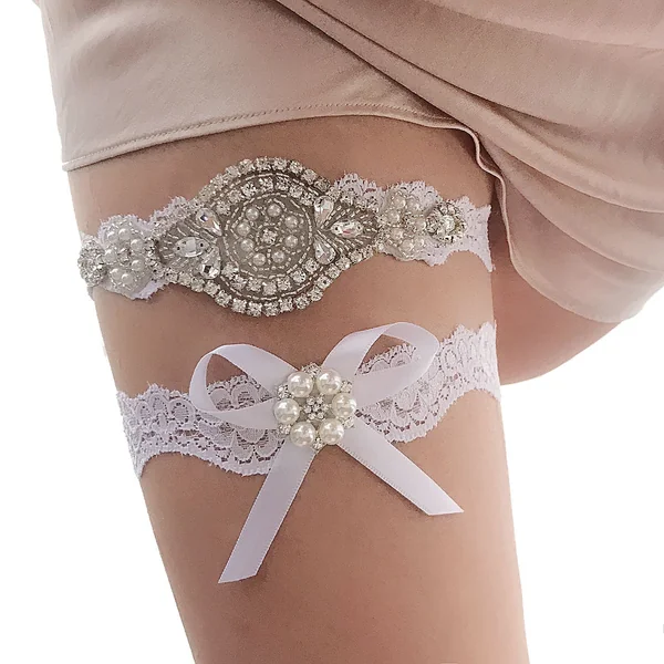 Lace Rhinestone Wedding Garter Set, Bridal Toss
