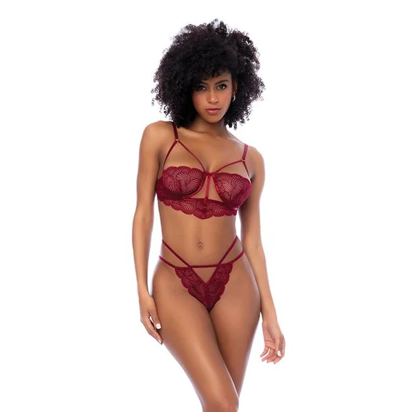 Lace Underwire Top w/Thong 2 pc Set - Rosewood