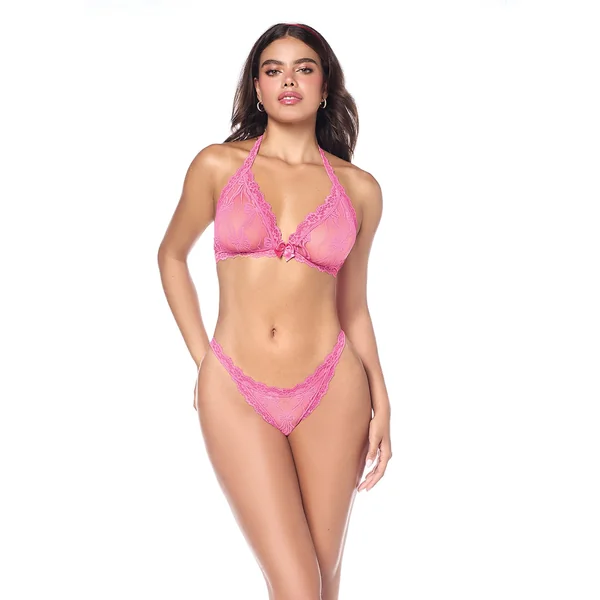 Lacy Halter Top w/Panty 2 pc Set - Pink L/XL