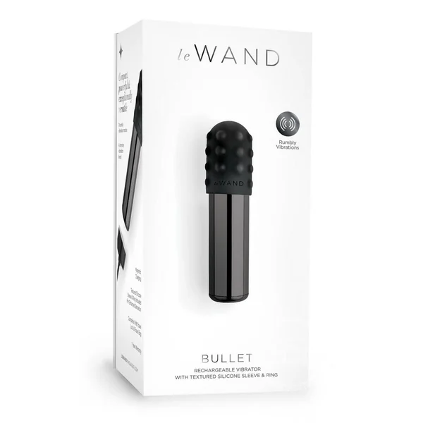 Le Wand Bullet Rechargeable Vibrator with Textured Silicone Sleeve and Ring - Black