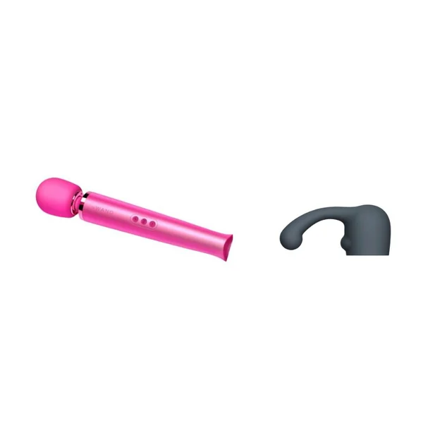 Le Wand Rechargeable Vibrating Silicone Body Massager And Curve Attachment Bundle