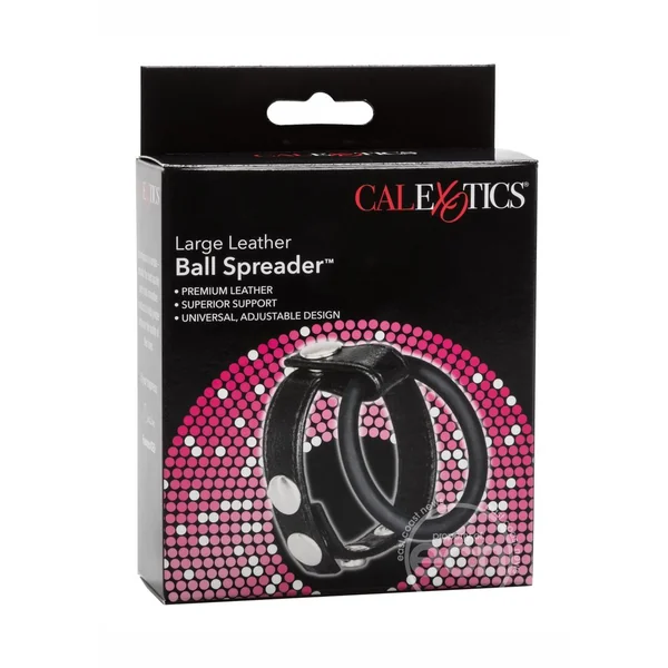 Leather Ball Spreader Cock Ring - Large - Black