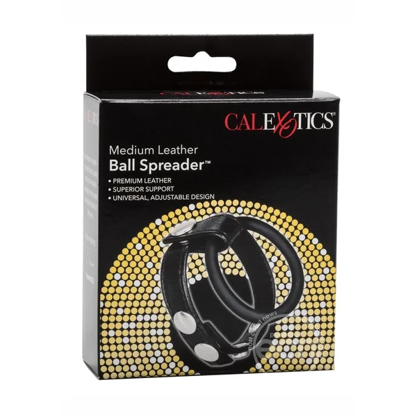 Leather Ball Spreader Cock Ring - Medium - Black