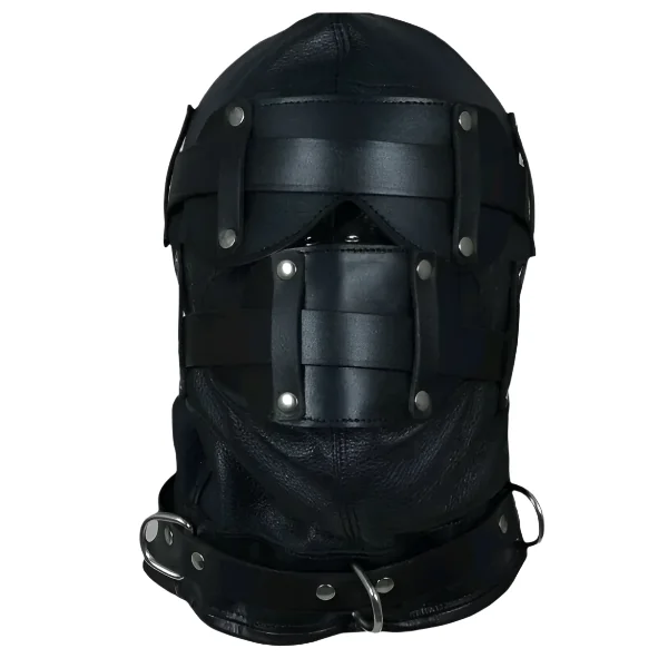 Leather Bondage Hood with Adjustable Mouth Gag
