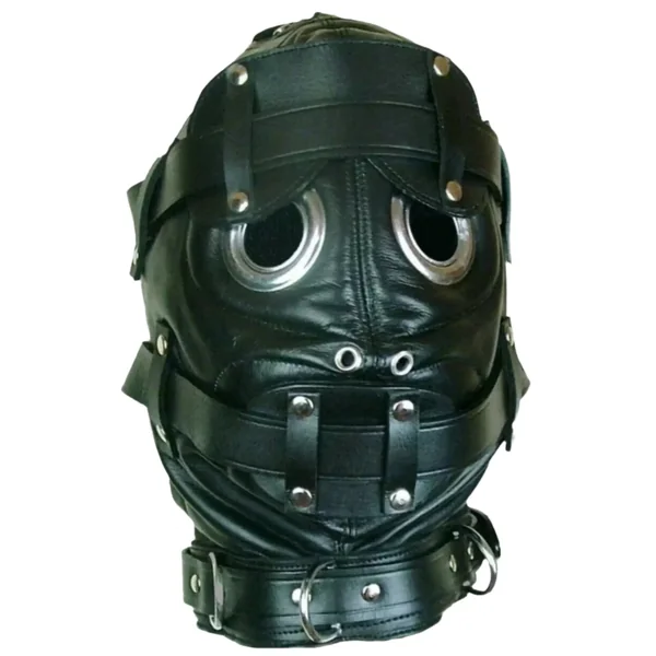 Leather Bondage Hood with Mouth Gag