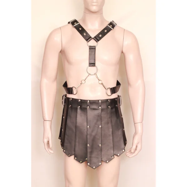 Leather Bulldog BDSM Body Harness with Leather Kilt