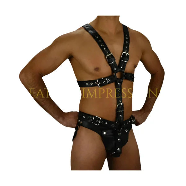 Leather Full Body Harness for Gay – Bondage Harness with Jockstrap