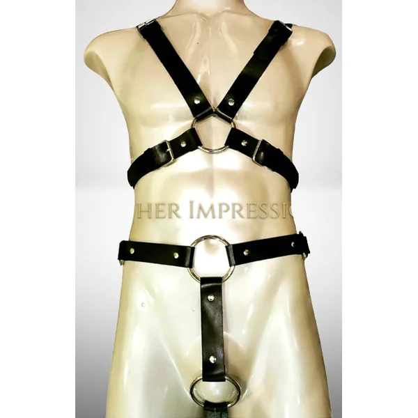 Leather Full Body Mens Bondage Harness with Cock Ring