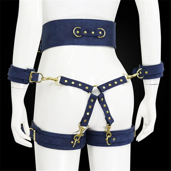 Leather Handcuffs Leg Cuffs With Waist Restraint Belt Toys
