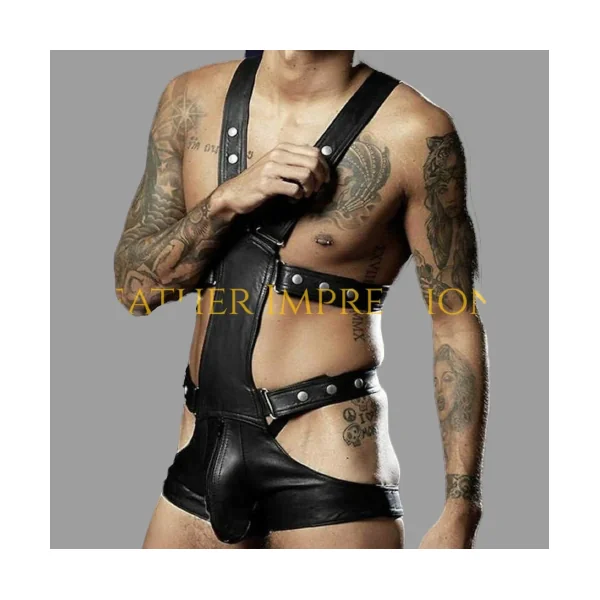 Leather Harness Bodysuit Men
