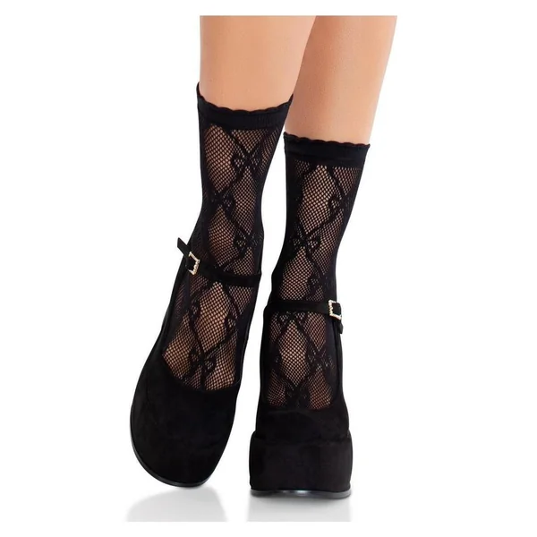 Leg Avenue Bow Net Anklets - Black - O/S