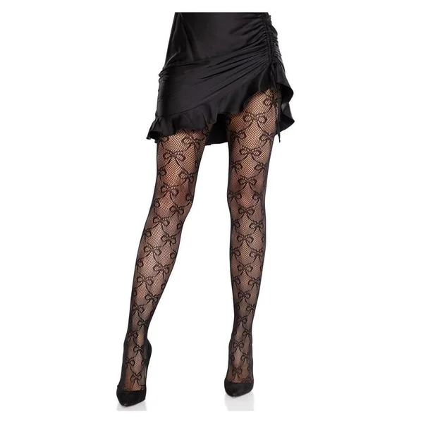 Leg Avenue Bow Net Tights - Black - O/S