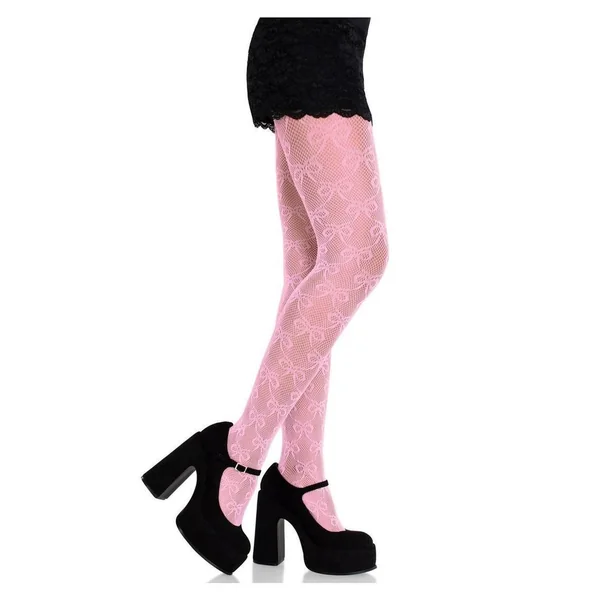 Leg Avenue Bow Net Tights - Pink - O/S