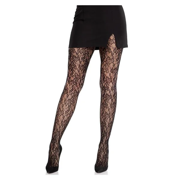 Leg Avenue Camellia Lace Tights - Black - O/S
