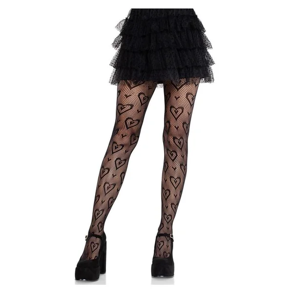 Leg Avenue Double Heart Net Tights - Black - O/S