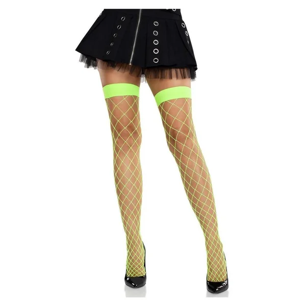 Leg Avenue Fence Net Thigh High - Neon Green - O/S
