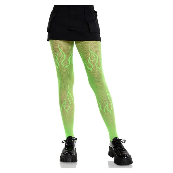 Leg Avenue Flame Net Tights - Neon Green - O/S
