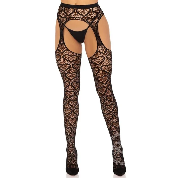 Leg Avenue Heart Suspender Hose - OS - BLACK