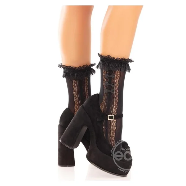 Leg Avenue Lace Ruffle Nylon Anklet with Mini Bow and Heart Accents - O/S