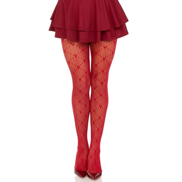 Leg Avenue Love Struck Heart Net Tights - OS - Red