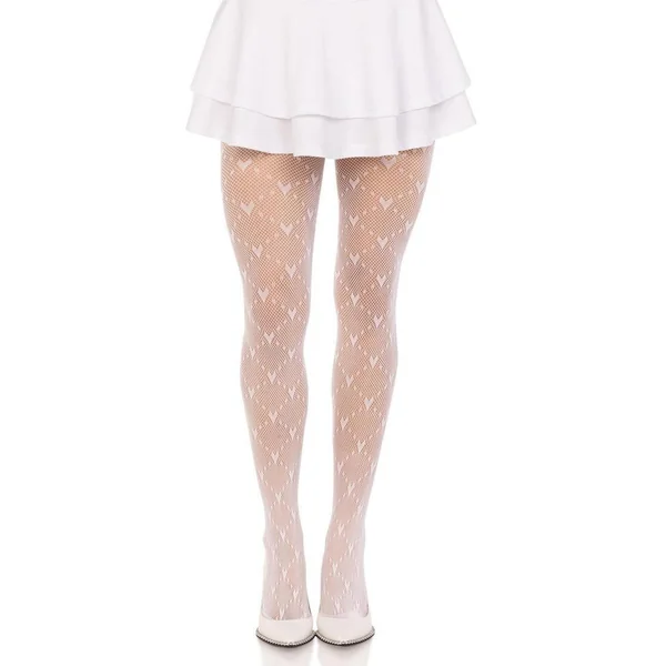 Leg Avenue Love Struck Heart Net Tights - OS - White