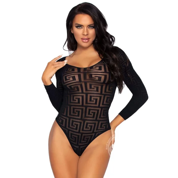 Leg Avenue Mosaic Opaque Snap Crotch Bodysuit - O/S - Black
