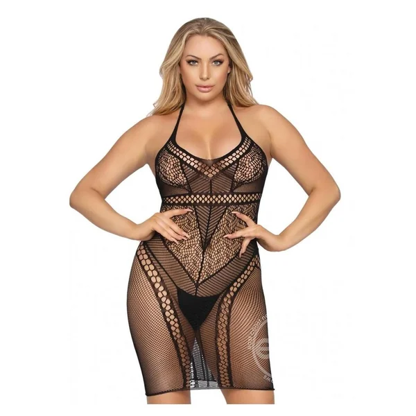 Leg Avenue Multi Net Halter Mini Dress. - O/S - Black
