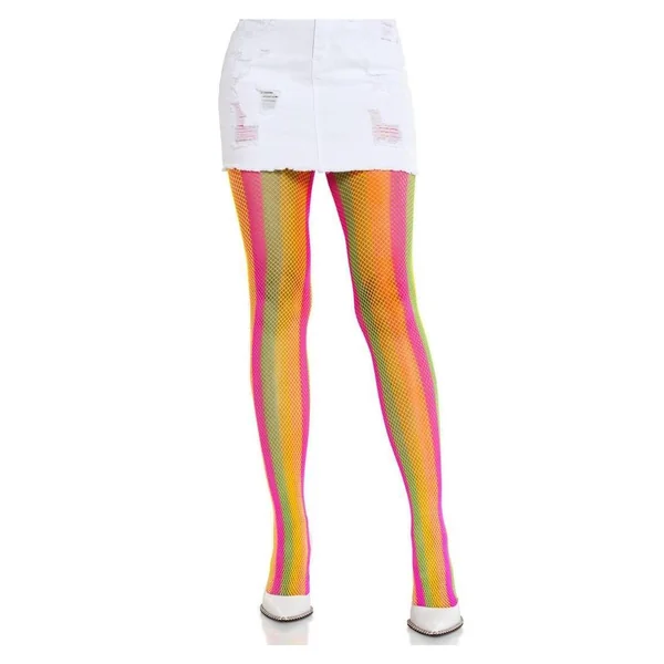 Leg Avenue Neon Rainbow Striped Tights - Multicolor - O/S