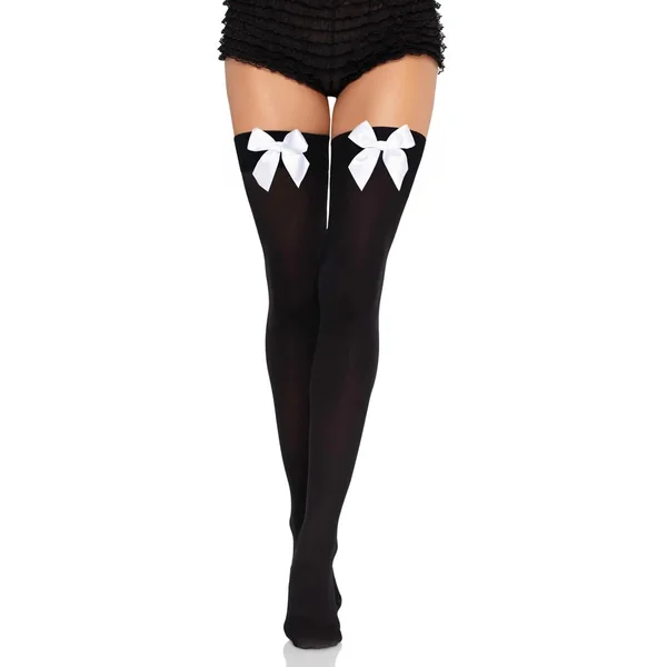 Leg Avenue Opaque Thigh Highs with Satin Bow Accent - OS