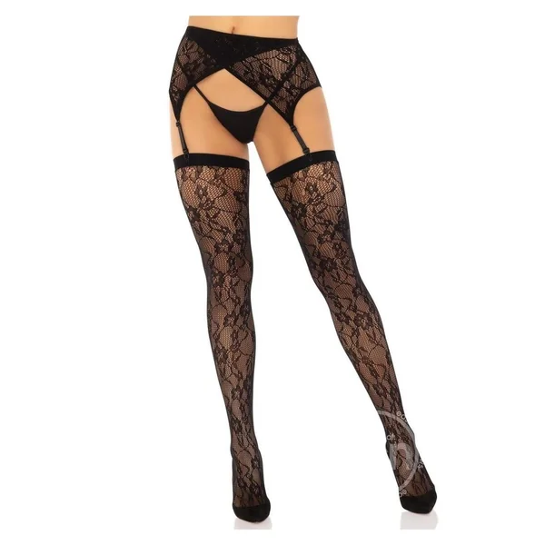 Leg Avenue Rachel Lace Thigh Highs and Crossover Garter Belt 2pc - O/S