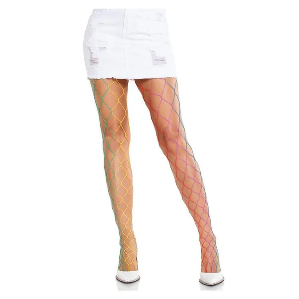 Leg Avenue Rainbow Fence Net Tights - Multicolor - O/S