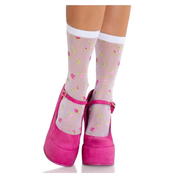 Leg Avenue Rosette Jacquard Spandex Sheer Anklets - Multicolor - O/S