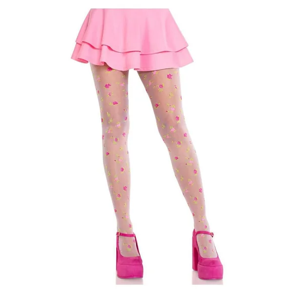 Leg Avenue Rosette Jacquard Spandex Sheer Tights - Multicolor - O/S