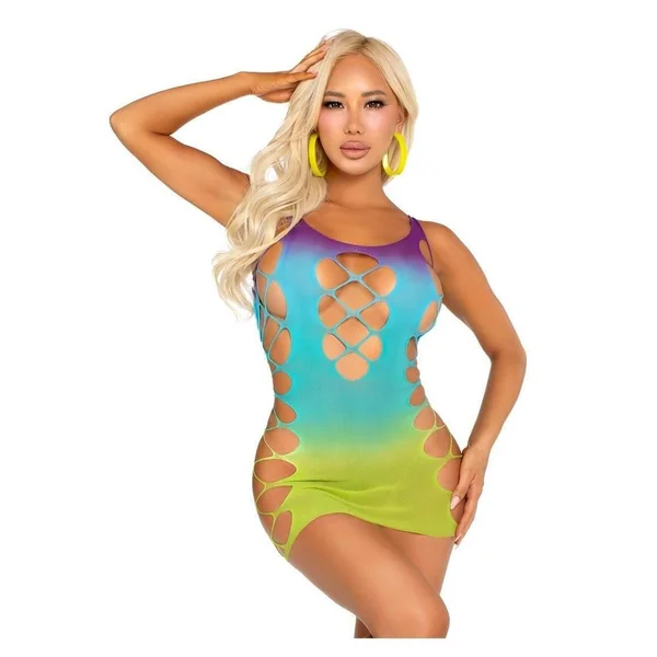 Leg Avenue Seamless Ombre Faux Lace Up Mini Dress - Ocean - O/S