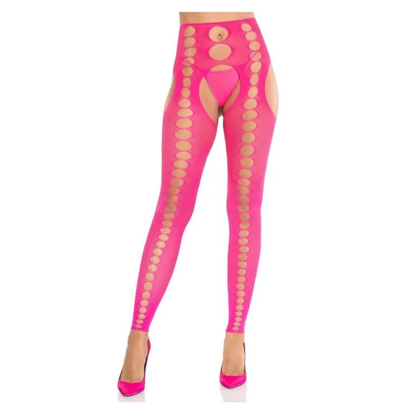 Leg Avenue Seamless Opaque Cut-Out Footless Suspender Hose - Neon Pink - O/S