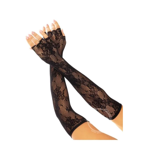 Leg Avenue Seamless Opera Length Floral Net Fingerless Gloves - O/S - Black