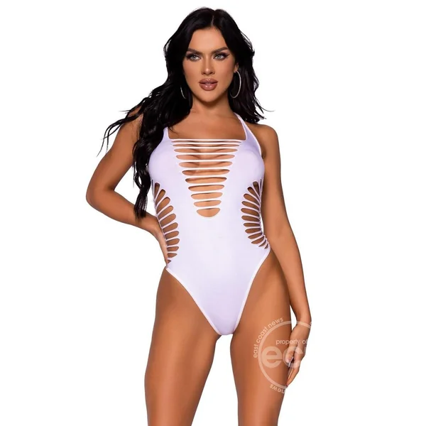 Leg Avenue Seamless Shredded Racer Back Thong Bodysuit - O/S - White