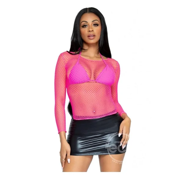 Leg Avenue Spandex Long Sleeved Industrial Net shirt - O/S - Neon Pink